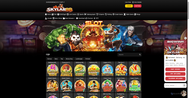 Security scan screenshot of https://skylar88apk.com/desktop/game/slot/cq9