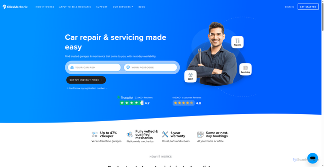 Security scan screenshot of https://clickmechanic.com