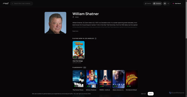 Security scan screenshot of https://events.musicofourdesire.com/person/william-shatner