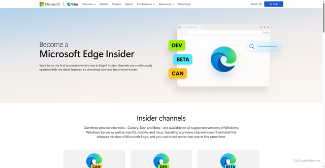 Security scan screenshot of https://www.microsoftedgeinsider.com
