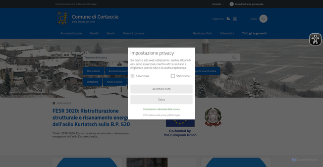 Security scan screenshot of https://www.comune.cortaccia.bz.it/it