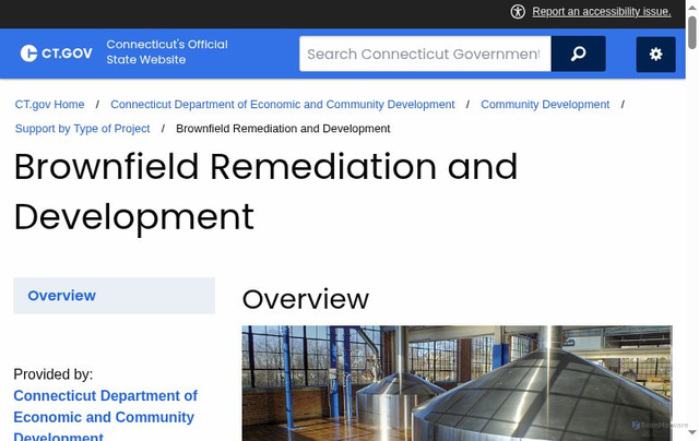 Security scan screenshot of https://portal.ct.gov/decd/content/community-development/01_project_type/connecticut-office-of-brownfield-remediation-and-development