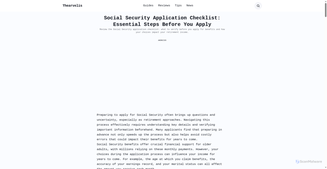 Security scan screenshot of http://thearvelis.com/cow-long-rec-social-security-application-checklist