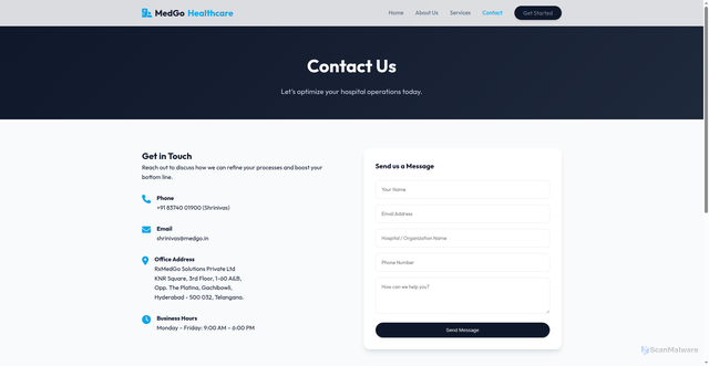 Security scan screenshot of http://medgo360.com/contact.html
