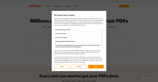 Security scan screenshot of https://pdffiller.com