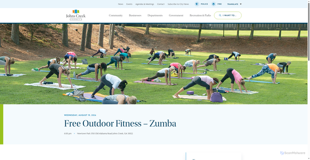 Security scan screenshot of https://johnscreekga.gov/events/free-outdoor-fitness-zumba-79/