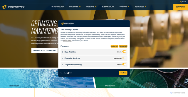Security scan screenshot of https://energyrecovery.com/