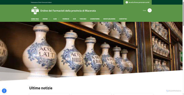 Security scan screenshot of https://www.ordinefarmacistimacerata.it/