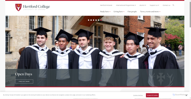 Security scan screenshot of https://www.hertford.ox.ac.uk/