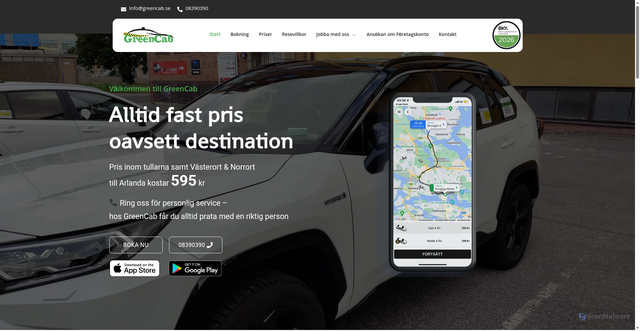Security scan screenshot of https://greencab.se