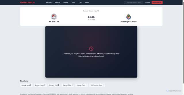 Security scan screenshot of https://www.rsfudbal.com/utakmica/8611-atl-san-luis-vs-guadalajara-chivas