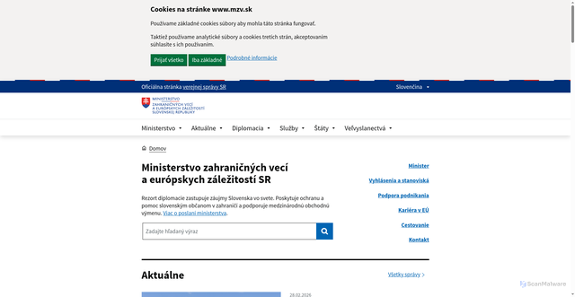 Security scan screenshot of https://www.mzv.sk:443/