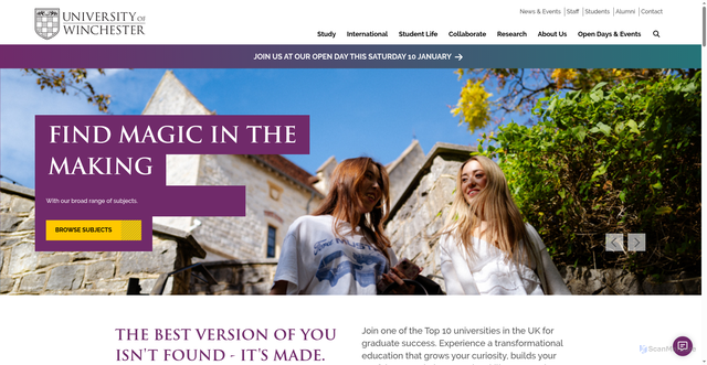 Security scan screenshot of https://www.winchester.ac.uk/