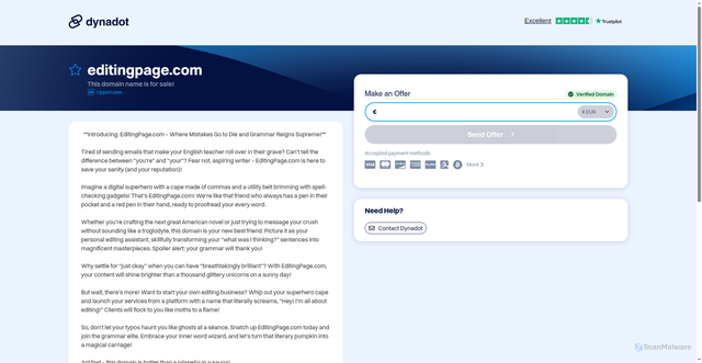 Security scan screenshot of https://editingpage.com/