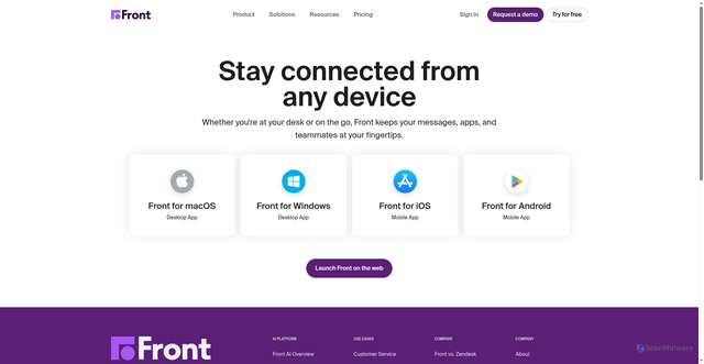 Security scan screenshot of https://front.com/download