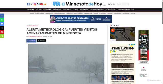 Security scan screenshot of https://www.elminnesotadehoy.com/alerta-meteorologica-fuertes-vientos-amenazan-partes-de-minnesota/