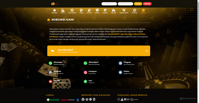 Security scan screenshot of https://dewahoki369sos.site/kontak