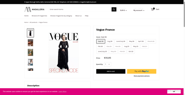 Security scan screenshot of https://store.magalleria.co.uk/products/vogueparis