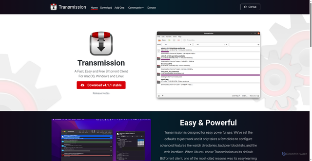 Security scan screenshot of https://transmissionbt.com