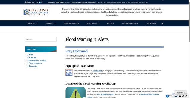 Security scan screenshot of https://kingcountyfloodcontrol.org/flood-resources/flood-warnings-alerts/