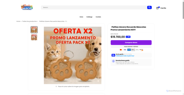 Security scan screenshot of https://tiendaselecto.store/products/%F0%9F%90%BEpatitas-llevaro-recuerdo-mascotas%F0%9F%90%BE