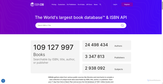 Security scan screenshot of https://isbndb.com