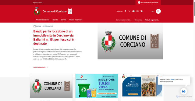 Security scan screenshot of https://www.comune.corciano.pg.it/