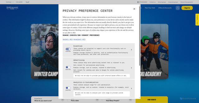 Security scan screenshot of https://www.skidxb.com/en-ae/ski-dubai