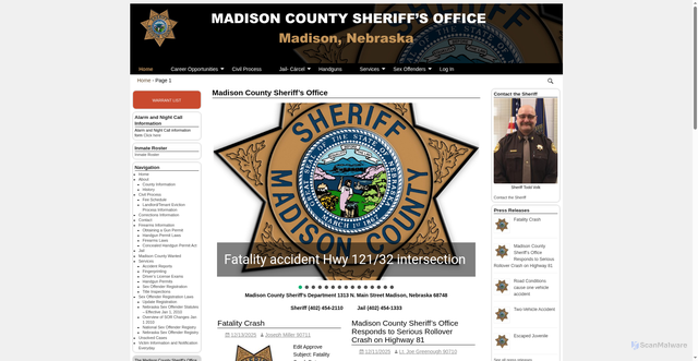 Security scan screenshot of https://madisonsheriffne.gov/
