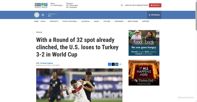 Security scan screenshot of https://www.whqr.org/national/2026-06-25/with-a-round-of-32-spot-already-clinched-the-u-s-loses-to-turkey-3-2-in-world-cup