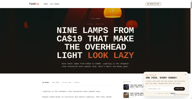 Security scan screenshot of https://findlio.pages.dev/p/mushroom-table-lamps-under-40/