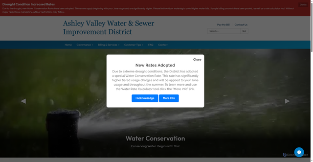 Security scan screenshot of https://www.ashleywatersewerut.gov/