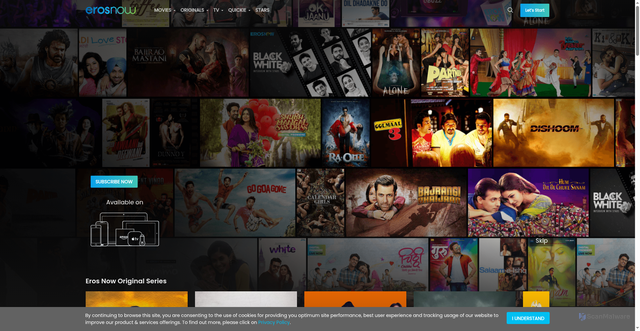 Security scan screenshot of https://erosnow.com