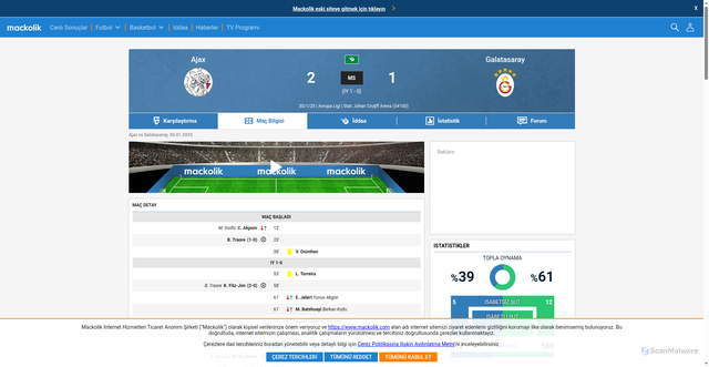 Security scan screenshot of https://www.mackolik.com/mac/ajax-vs-galatasaray/2az3qtvjfbkbru361kpkdlhw