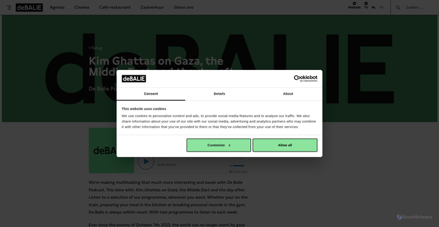 Security scan screenshot of https://debalie.nl/podcast/kim-ghattas-on-gaza-the-middle-east-and-the-day-after/