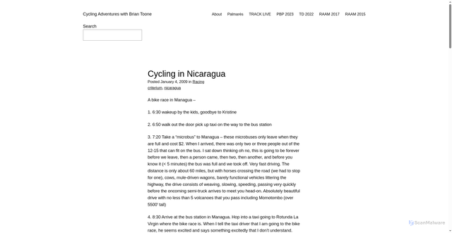Security scan screenshot of https://toonecycling.com/2009/01/04/cycling-in-nicaragua/