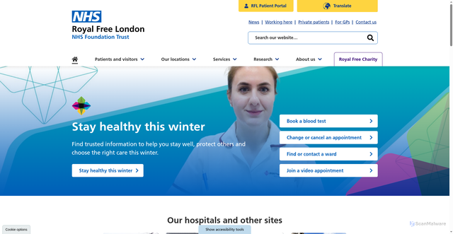 Security scan screenshot of http://www.royalfree.nhs.uk/