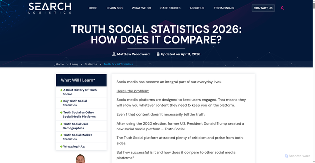 Security scan screenshot of https://www.searchlogistics.com/learn/statistics/truth-social-statistics/