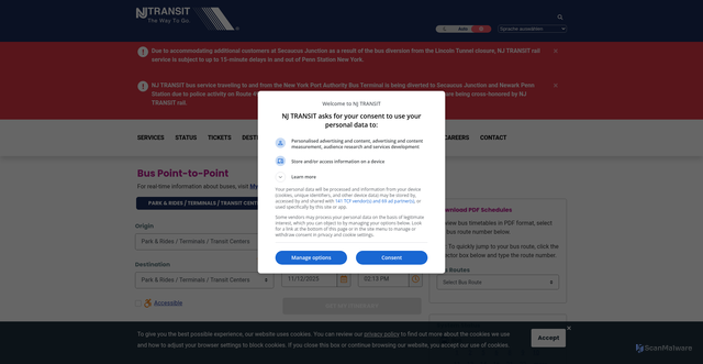Security scan screenshot of https://www.njtransit.com/bus-to