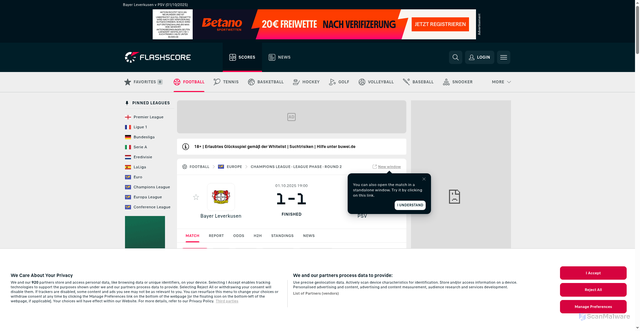 Security scan screenshot of https://www.flashscore.com/match/football/bayer-leverkusen-4jcj2zMd/psv-M9UEHJWi/