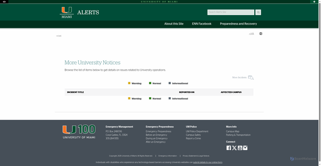Security scan screenshot of https://www.alert.miami.edu