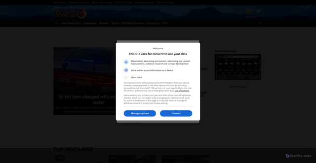 Security scan screenshot of https://www.wcax.com