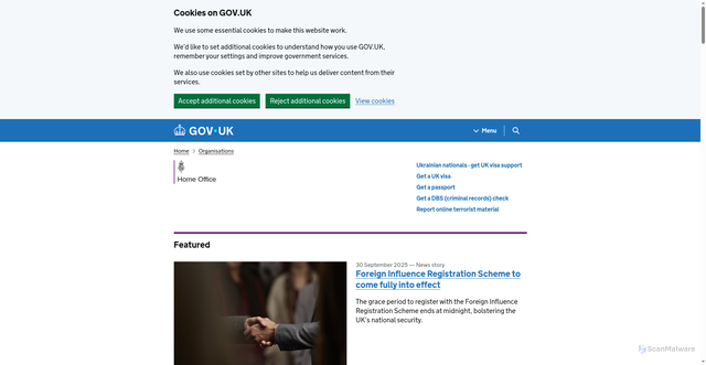 Security scan screenshot of https://www.gov.uk/government/organisations/home-office