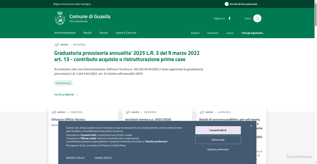 Security scan screenshot of https://comune.guasila.su.it/