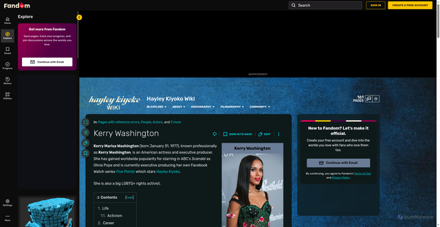 Security scan screenshot of https://hayleykiyoko.fandom.com/wiki/Kerry_Washington