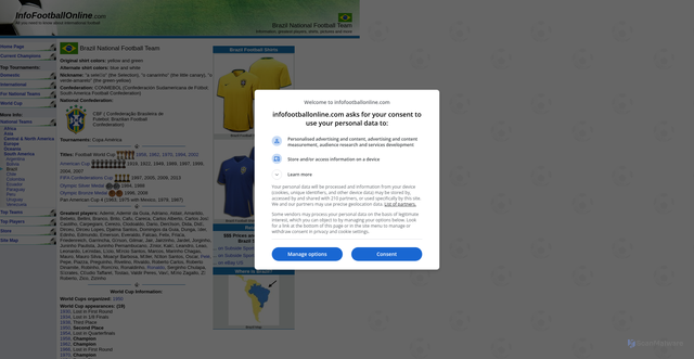 Security scan screenshot of https://www.infofootballonline.com/national_teams/brazil.htm