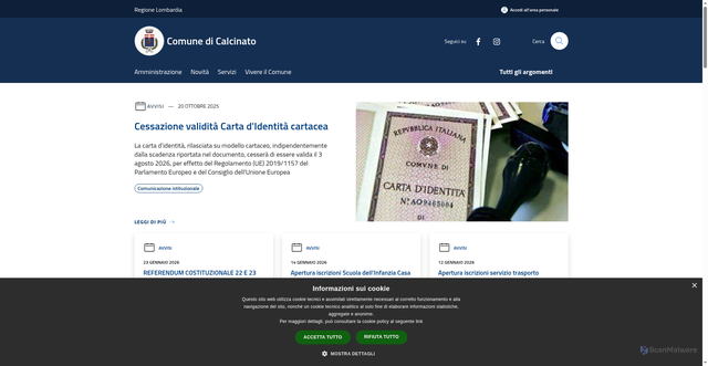 Security scan screenshot of https://www.comune.calcinato.bs.it/it
