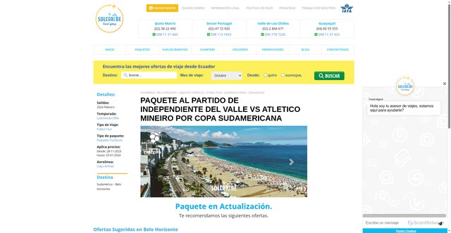 Security scan screenshot of https://solcaribe.com.ec/viajes1078-paquete-al-partido-de-independiente-del-valle-vs-atletico-mineiro-por-copa-sudamericana.html