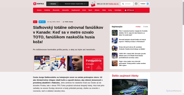 Security scan screenshot of https://koktejl.azet.sk/clanok/8NbK5wL/slafkovsky-totalne-odrovnal-fanusikov-v-kanade-ked-sa-v-metre-ozvalo-toto-fanusikom-naskocila-husia-koza/