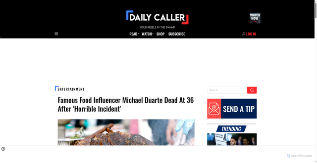 Security scan screenshot of https://dailycaller.com/2025/11/11/michael-duarte-food-bear-hands-dead-36/